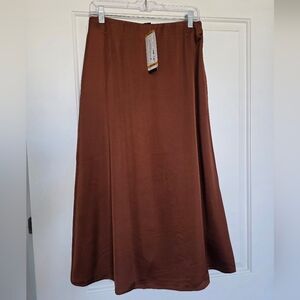 Women's Brown Satin Midi Skirt